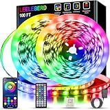 Leeleberd Led Lights for Bedroom 100 ft (2 Rolls of 50ft) Music Sync Color Changing RGB Led Strip Lights with Remote App Control Bluetooth Led Strip, Lights for Room Home Kitchen Party Decor