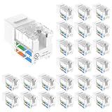 VCE UL Listed 10Gbps Cat6 Keystone Jack Insert 25-Pack, 90 Degree Punch Down RJ45 Keystone Jack Adapter Slim Profile for Patch Panel and Wall Plate, White