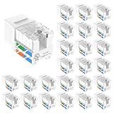 VCE UL Listed 10Gbps Cat6 Keystone Jack Insert 25-Pack, 90 Degree Punch Down RJ45 Keystone Jack Adapter Slim Profile for Patch Panel and Wall Plate
