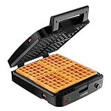 KRUPS 4-Slice Belgian Waffle Maker: Stainless Steel, 5 Browning Levels, Audible Ready Beep, Removable Plates, 1200W, Silver/Black, Large Waffle Maker Family Size, Great for Family Breakfasts