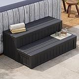 SunSwell Universal Hot Tub Steps with Storage, Outdoor Spa Stairs with Storage Compartment, Non-Slip Sturdy Waterproof Heavy Duty Porch Step, Wood Looking Indoor Outdoor Use, 600LBS Weight Capacity