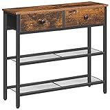 HOOBRO 29.5" Narrow Console Table with 2 Fabric Drawers, Sofa Table, Small Entryway Table with 3-Tier Storage Shelves, Behind Couch Table, for Living Room, Hallway, Rustic Brown and Black BF72XG01