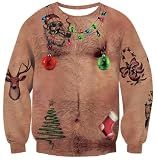Idgreatim Couple Ugly Christmas Sweater 3D Chest Hairy Sweatshirt for Xmas