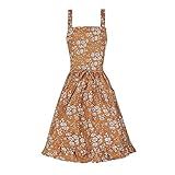 Pinknoke Vintage Pinafore Apron Dress for Women with Pockets Cute Floral Chef Aprons for Kitchen Cooking Baking Gardening (Tawny)