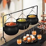 ORIENTAL CHERRY Halloween Decorations Indoor - Set of 3 Witches Cauldron Serving Bowls on Rack - Halloween Party Decorations Halloween Candy Bowl Black Plastic Cauldron for Home Kitchen Decor