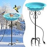 Jvgoo Heated Bird Bath for Outside Winter, Powerful 100W Thermostat Control Heated Bird Baths for Outdoors with 5-Prong Metal Stake, Heated Birdbath Water Heater for Garden Yard Patio Lawn (Blue)