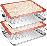 Stainless Steel Baking Sheet Tray Cooling Rack with Silicone Baking Mat Set, Cookie Pan with Cooling Rack, Set of 6 (2 Sheets + 2 Racks + 2 Mats), Size 16 x 12 x 1 Inch, Easy Clean