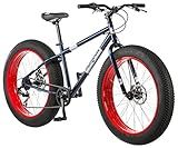 Mongoose Dolomite Fat Tire Mountain Bike, For Men and Women, 26 Inch Wheels, 4 Inch Wide Knobby Tires, 7-Speed, Adult Steel Frame, Front and Rear Brakes, Blue/Red