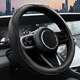 Ouzorp Car Steering Wheel Cover, Microfiber Leather Steering Wheel Covers with Anti-Slip Lining, Universal 14.5-15 inchs Black