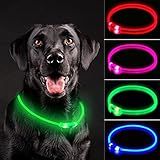 NOVKIN LED Dog Collar, Rechargeable Light Up Dog Collars,IP67 Waterproof Dog Lights for Night Walking，Adjustable, Reusable Safety Necklace for Small Medium Large Dogs (Green)
