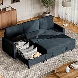 Shintenchi Sofa Couch, Pullout Sofa Bed,2 in 1 Pull Out Couch Bed with Storage Chaise for Living Room,Sleeper Sofa Couches Linen Sectional Sofa