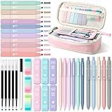 Four Candies 39 PCS Aesthetic School Supplies with Cute Pen Case, 12 Pastel Highlighters, 5 Black Ink Gel Pens, 6 Mechanical Pencils Set for Students Stationary College Essentials (Pink)