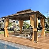 EROMMY 10' x 12' Hardtop Gazebo, Aluminum Frame Gazebos with Galvanized Steel Double Roof, Permanent Outdoor Metal Pavilion with Curtain and Netting for Patio, Lawn, Deck