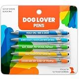 Funny Dog Lover Gift Pen Set, 5 Black Ink Ballpoint Pens, Stylus Tip