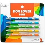 Funny Dog Lover Gift Pen Set – 5 Black Ink Ballpoint Pens with Stylus Tip & Quality Metal Barrel with Doggy-Themed Quotes – Cool Dog Lover Gift for Women, Friends, Vet Tech, Pet Owner, Coworker