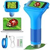 Odatay 1000X Digital Microscope for Kids with 12 Slides, 1080P Viewing & 2" Screen, Portable Pocket Science Edu Toys Gifts for Age 3-12 Exploring Bugs Plants & Outdoor Adventures, Blue