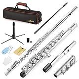 Eastar Closed Hole 16 Keys Flute for Beginner Kids Student with Cleaning Kit, Stand, Case, Gloves, Tuning Rod, Nickel, EFL-1