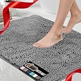 GORILLA GRIP Bath Rug Mat, Thick Soft Absorbent Chenille, Quick Dry Microfiber Mats, Rubber Backing Washable Shower Floor Rugs, Bathmat Runner, US Designed Bathroom Home Decor Accessories 24x17, Grey