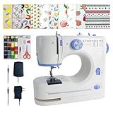 Stoigeld Sewing Machine for Beginners with 20 Pcs Fabric and 32 Pcs Sewing Threads Kit,Portable Sewing Machine with 12 Built-in Stitches,2 Speed(High-Low Speeds) - White Blue