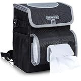 Farasla All-in-One Car Trash Can, Garbage Bag for Car with Removable Leakproof Interior Liner, Adjustable Tissue Holder & Straps(Black)