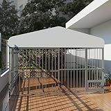 10x10x6 FT Outdoor Dog Kennel with Roof, Heavy-Duty Large Dog Cage with Lock, Waterproof Cover & Bowls, Pet Enclosure for Medium & Large Dogs