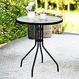 DIMAR GARDEN 24" Outdoor Side Table Patio Metal Round Bistro Coffee Table with Glass Top,Black