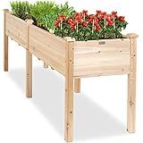 Best Choice Products 72x24x30in Raised Garden Bed, Elevated Wood Planter Box Stand for Backyard, Patio, Balcony w/Divider Panel, 6 Legs, 300lb Capacity - Natural