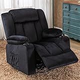 COMHOMA Recliner Chair,360° Swivel Rocker Glider Recliners with Cup Holders, Upholstered Fabric Rocking Chair for Adults,Manual Reclining Single Sofa for Living Room,Black
