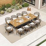 PURPLE LEAF 11 Pieces Outdoor Dining Set All Weather Wicker Patio Dining Set with Rectangular Aluminum Table and Modern Armrest Dining Chairs for Garden Deck Backyard Kitchen, Teak