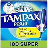 Tampax Pearl Tampons for Women, with LeakGuard Braid, Super Absorbency, Unscented, 100 Count (2 Packs of 50)