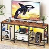 YGEOMER TV Stand Entertainment Center for 55 Inch TVs, with Charging Station and Lights Open Storage Shelves, TV Media Console, Open Storage Shelf with Sound Rack for Living Room, Rustic Brown
