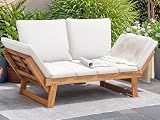 Devoko Outdoor Couch Acacia Wood Patio Couch with Adjustable Armrests, Outdoor Convertible Sofa with Removable Cushions & Pillows for Patio, Porch, Poolside(White)