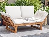 Devoko Outdoor Couch Acacia Wood Patio Couch with Adjustable Armrests, Outdoor Convertible Sofa with Removable Cushions & Pillows for Patio, Porch, Poolside(White)