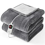 Homemate Electric Heated Blanket Twin - 62"x84" Heating Bed Blankets Throw with 10 Heating Levels 8 Hours Auto Off Fast Heating Over-Heated Protection Ultra Soft Warm Flannel ETL Certified Grey