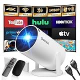 Mini Projector with WiFi and Bluetooth Built-in Apps Smart Projector Support 4K 1080P FHD 180° Adjustable Auto Keystone Compatibile with HDMI/TV Stick/Memory Stick/Laptop, White