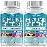 8 in 1 Immune Defense Support, Immunity Vitamins Supplement Booster Zinc 50mg, Vitamin C Elderberry VIT D3 5000 IU, Turmeric Curcumin & Ginger, Echinacea - Allergy Relief for Kids Adults (2 Pack)