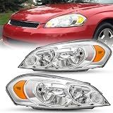 JSBOYAT Headlight Assembly Fit for 2006-2013 Chevy Impala / 2006-2007 Chevy Monte Carlo / 2014-2016 Chevy Impala Limited Driver and Passenger Side, Chrome Housing with Amber Reflector