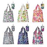 HIQU and HIST 6 Pcs Reusable Shopping Bags, Foldable Grocery Bags in Pocket, Eco-friendly Travel Recycle Shopping Bags,Waterproof and Machine Washable, for Daily Shopping Supplies load