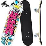 ANYFUN Pro Complete Skateboards for Beginners Girls Boys Kids Youths Teens Adults 31"x8" Skate Boards 7 Layers Canadian Maple Double Kick Deck Concave Longboard (Candy)
