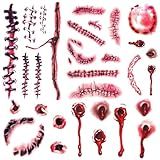 Halloween Decorations, 32PCS Halloween Tattoos Stickers, Scary Zombie Makeup, Relistic Fake Scars Wounds, Body Fake Blood Tattoos for Women Party Favors for Chucky Cosume Cosplay Sticker