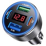 USB C Car Charger, 4 Port 78W Dual USB Car Charger Adapter Fast Charging Multi Port Cigarette Lighter Adapter with Voltmeter Type C Phone Car Accessories for iPhone 17/16/15/14, Samsung Galaxy, iPad