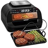 NutriChef Indoor Smokeless Grill | Smart Grill & Air Fryer with 7 Cooking Functions | 6L Capacity | Includes Smart Thermometer | Precise Temperature Control | Non-Stick Removable Grill Plates