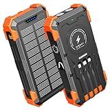 Sudrov Solar Charger Power Bank, 42800mAh Wireless Portable Charger with USB-C in/Output, QC3.0 Fast Charging 15W 4 Ports Outdoor Battery Pack Built-in Dual Led Flashlights for iPhone Samsung etc
