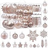 SHareconn 86PCS Christmas Tree Ornaments Clear Set,Shatterproof and Clear Plastic Baubles for Xmas Tree Decor, Holiday Wedding Party Decoration,Champagne