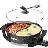 Stariver 6L Electric Hot Pot with Divider - Dual-Flavor Fondue & Shabu Shabu Pot, 1360W with 5-Temp Control, Non-Stick & BPA-Free, Perfect for Family Dinners & Parties