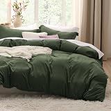 Bedsure Prewashed Duvet Cover King, Cotton-Like Bedding Set, Olive Green