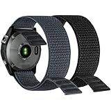 Abanen Hook and Loop Quick Dry Watch Band for Fenix 8 / epix Pro/Fenix 7/6/5 (47mm), 22mm Woven Nylon Ultralight Sport Wristband Strap for Garmin Instinct 2, Instinct 3 45mm (Black Grey)