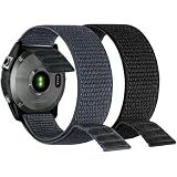 Abanen Hook and Loop Quick Dry Watch Band for Fenix 8 / epix Pro/Fenix 7/6/5 (47mm), 22mm Woven Nylon Ultralight Sport Wristband Strap for Garmin Instinct 2, Instinct 3 45mm (Black Grey)