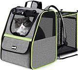 Pecute Cat Backpack Carrier, Expandable Cat Backpack for Cats Dogs up to 11 lbs, Pet Travel Backpack for Small Dogs Medium Cats, Cat Carrier with Ventilated Mesh, Safety Leash, Hiking Outdoor, Grey​