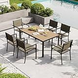 Aoxun 7-Piece Patio Table and Chairs Set for 6, All Weather Outdoor Dining Set with 6 Textilene Chairs and 1 Rectangular Metal Table, Patio Dining Sets for Backyard, Garden and Poolside, Brown